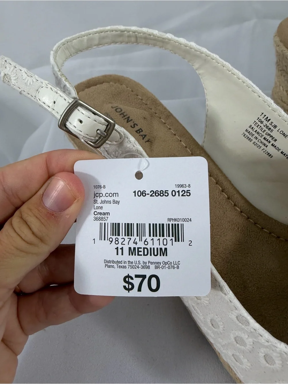 NWT St John’s Bay Women's Size 11 White Eyelet Slingback 2.5 Inch Wedge Sandals